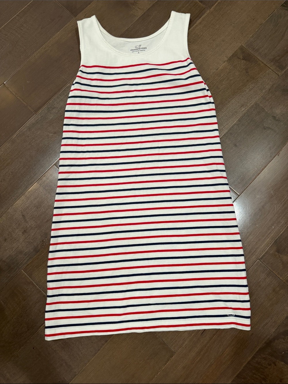 Vineyard Vines White Tank Dress with Red & Navy Stripes